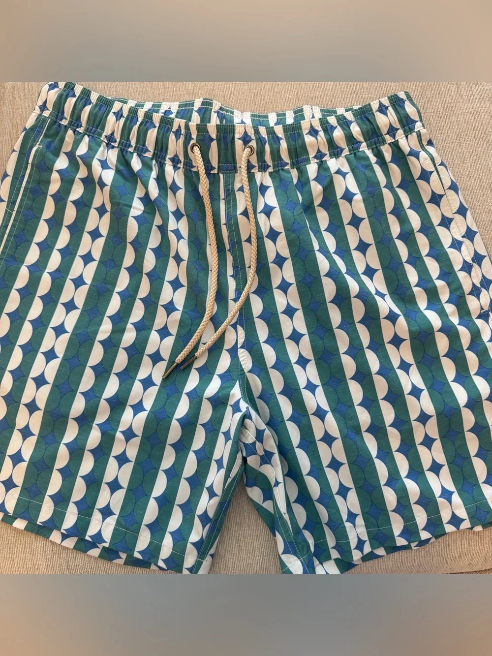 Fair Harbor Blue & Green Geometric Swim Trunks